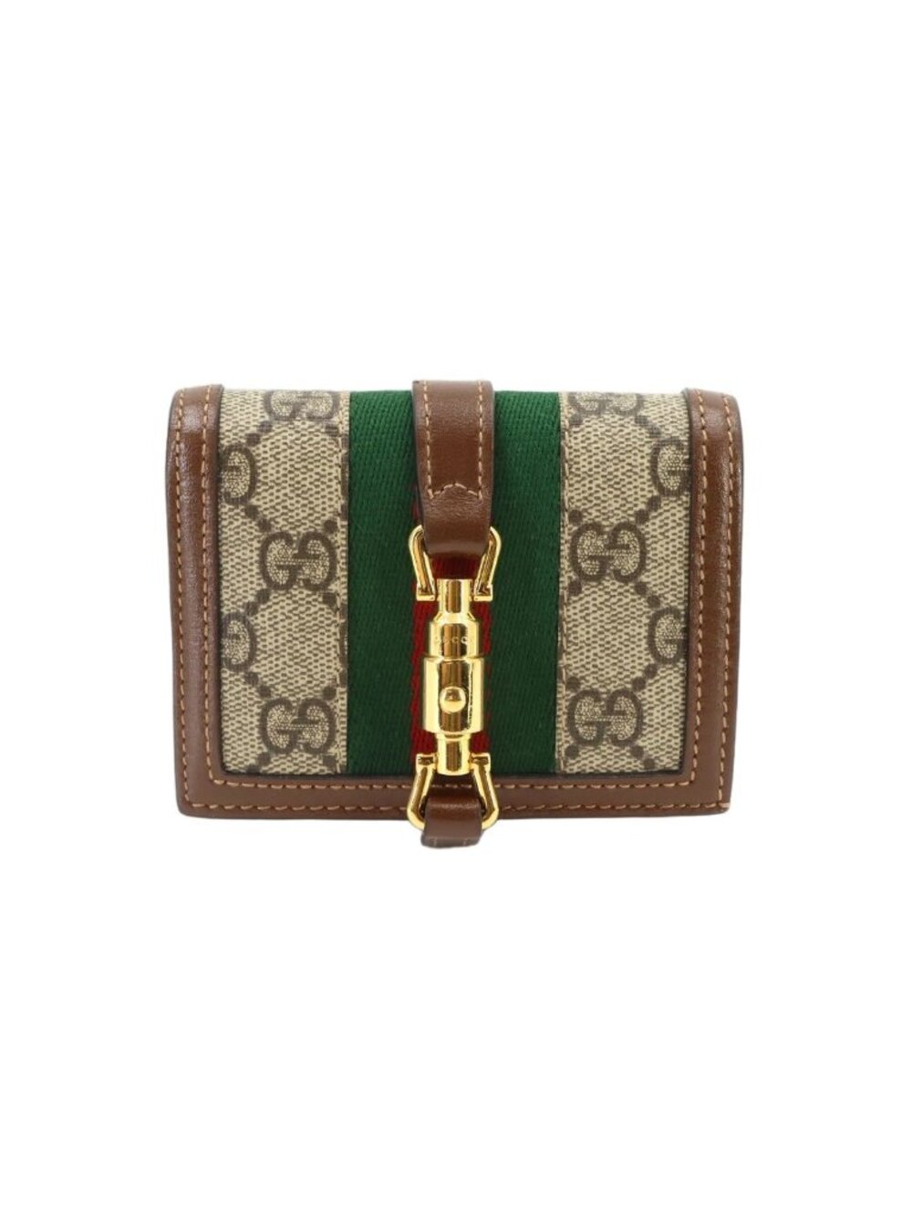 Gucci Jackie 1961 Bifold Wallet GG Supreme Canvas Leather Beige Brown Gold